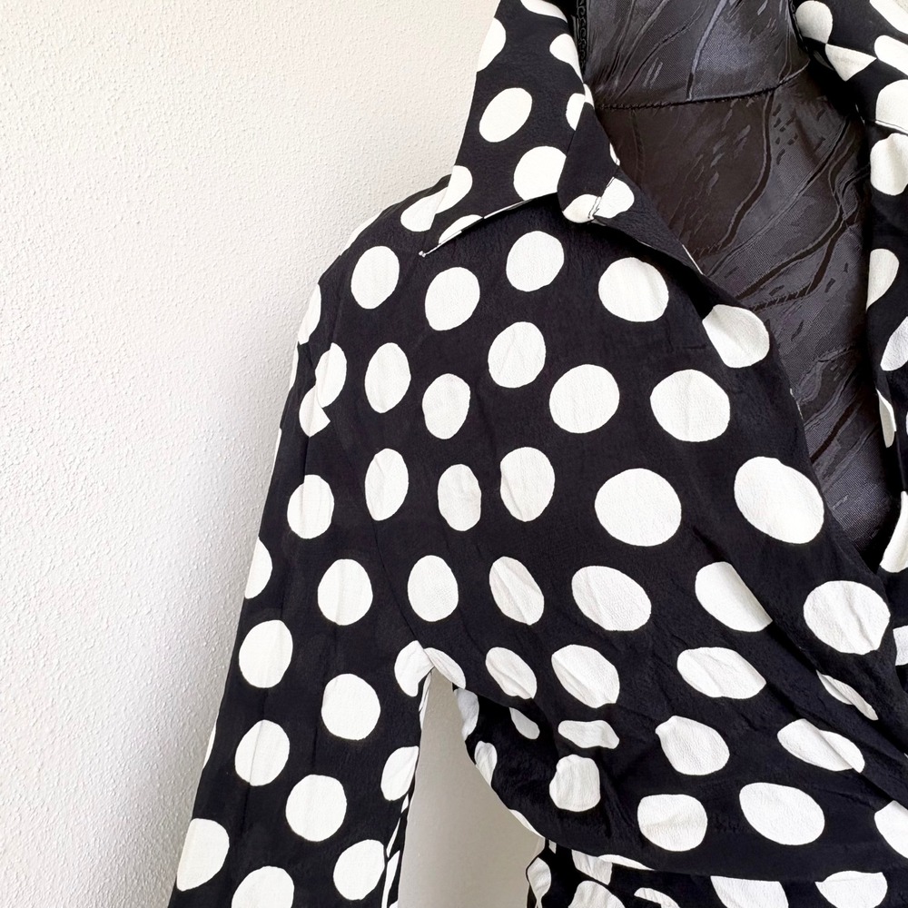 NEW Zara Polka Dot Wrap Long Sleeve Mini Dress Women M Black White Preppy - Picture 6 of 11